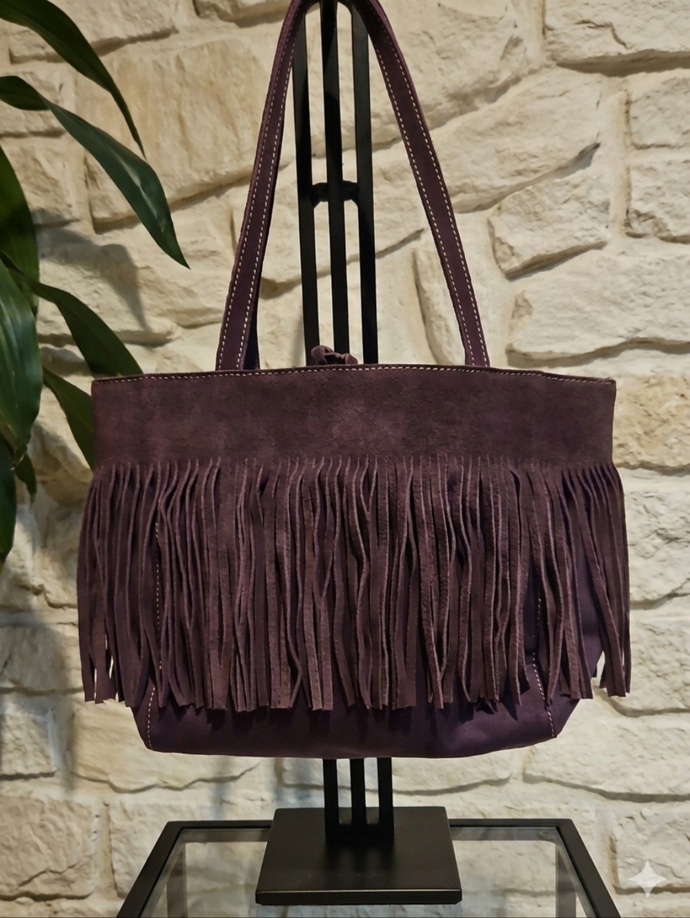 Nine West Plum Suede Fringe Shoulder Bag – Boho Western Chic Purse